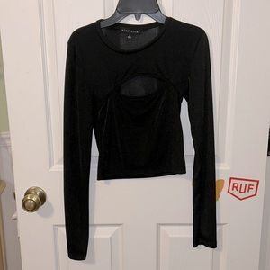 Black cutout Long sleeve Top slightly sheer PARTY TOP
